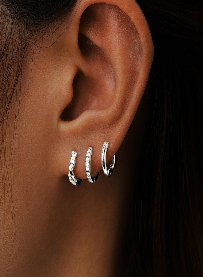 Inerney 925 Sterling Silver Huggie Hoop Earrings Set for Women, Dainty Small Cartilage Hoops Hypoallergenic Jewelry for Multiple Piercings, Trendy Twisted Mini Earring Stacks Gift for Sensitive Ears - Image 3